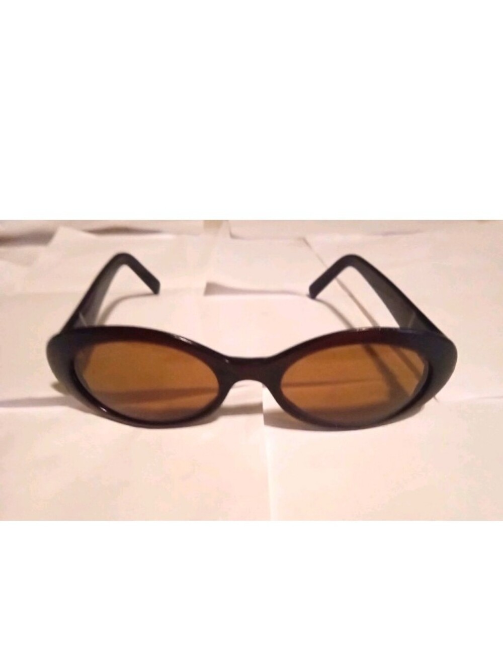 Oval Sunglasses Black Plastic Full Rim Frame Brown Tinted Plastic Lenses Solid